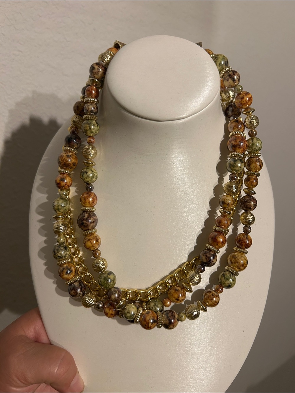 Multicolor Stone and Gold Bead  Layered Necklace